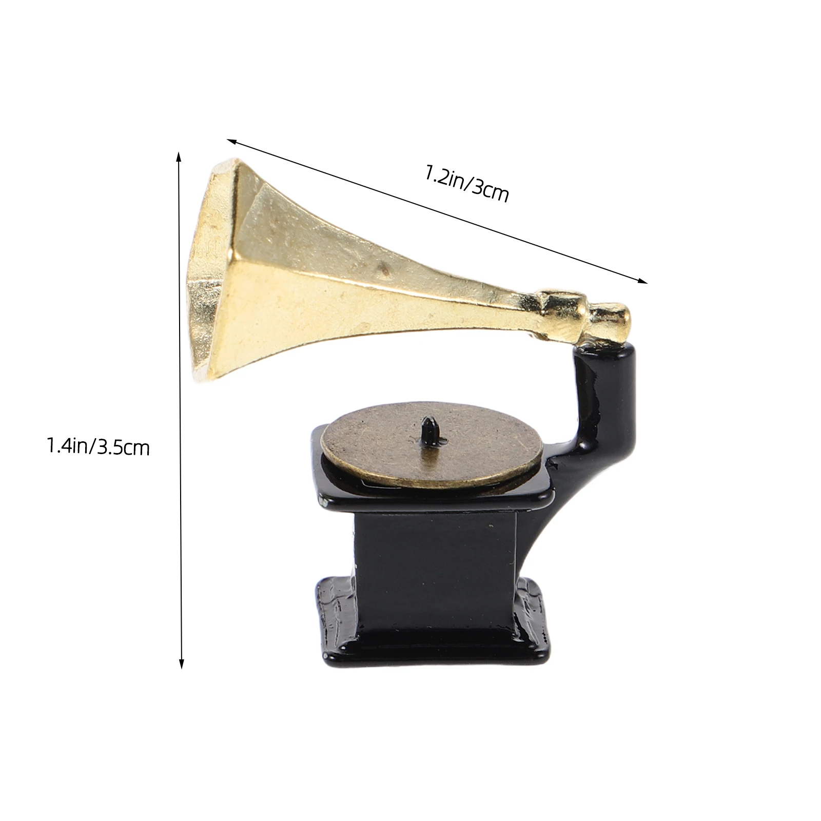 Mini fonógrafo vintage de 2 peças: toca-discos retrô realista para miniaturas de casa de bonecas - peça de arte de exibição de metal resistente para casa