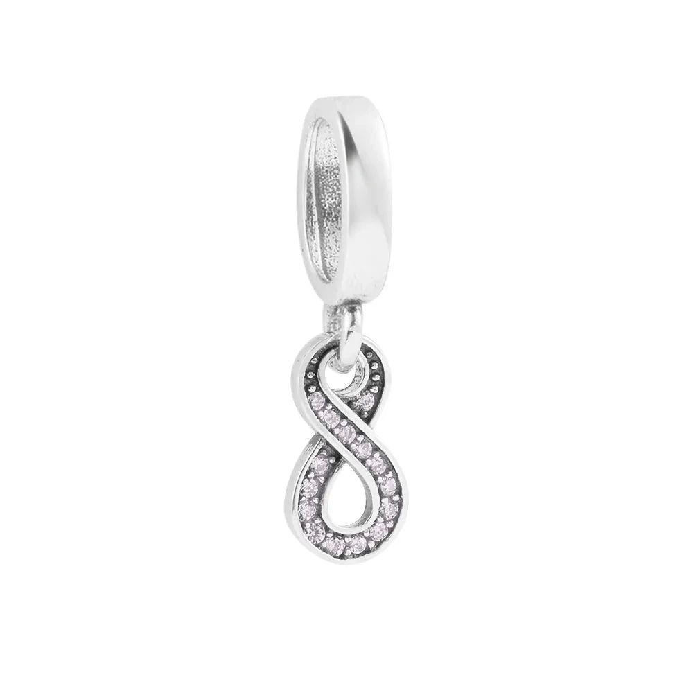 

Sparkling Infinity Dangle Charm Pink Crystal Charms Bracelets Fashion 925 Sterling Silver Chain Beads For Jewelry Making