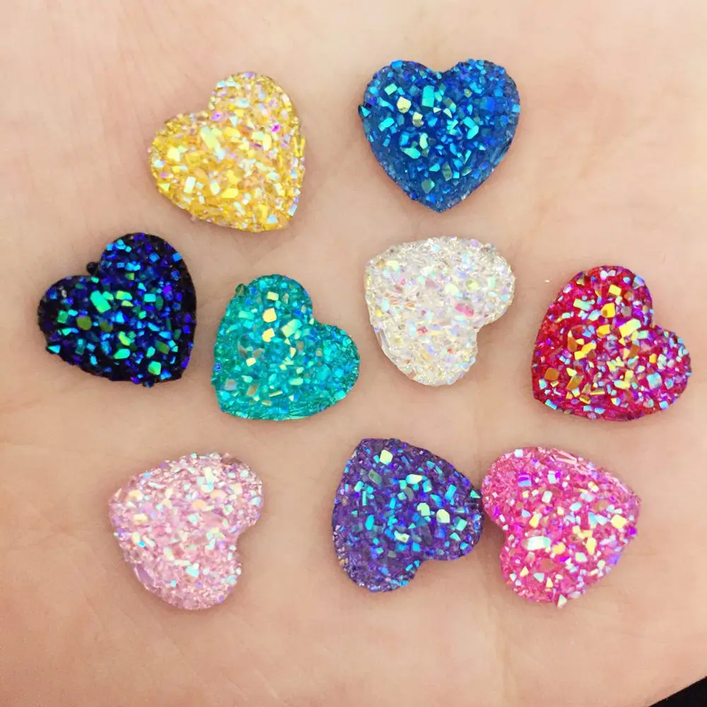 80pcs AB Resin 12mm Bling Sweet heart flatback rhinestone Ornaments DIY Wedding appliques craft D50*2