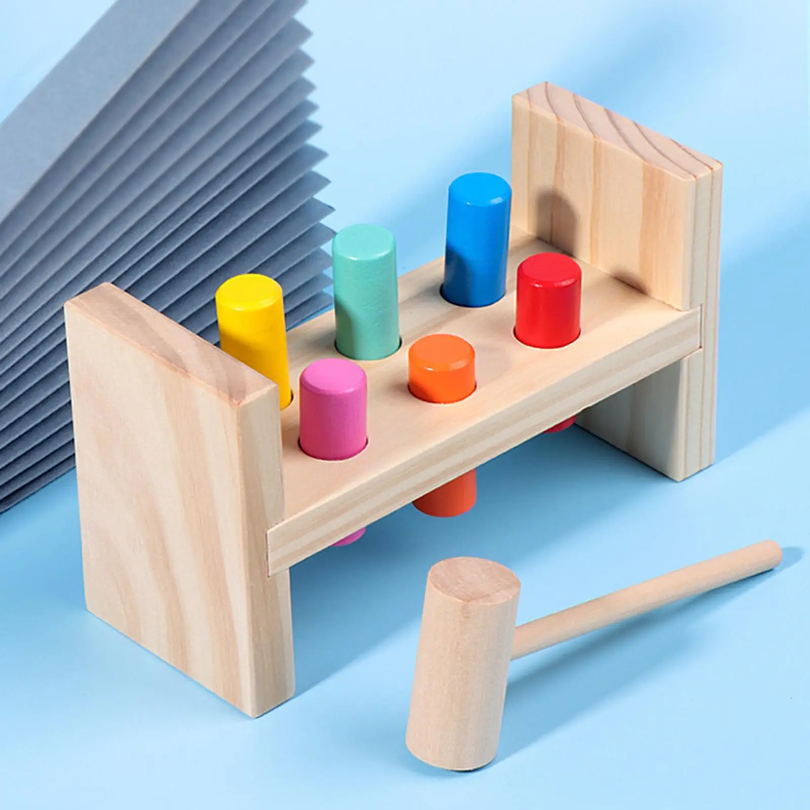 مقعد خشبي مع ألعاب تعليمية للإدراك بالألوان المطرقة للفتيات الصغيرات