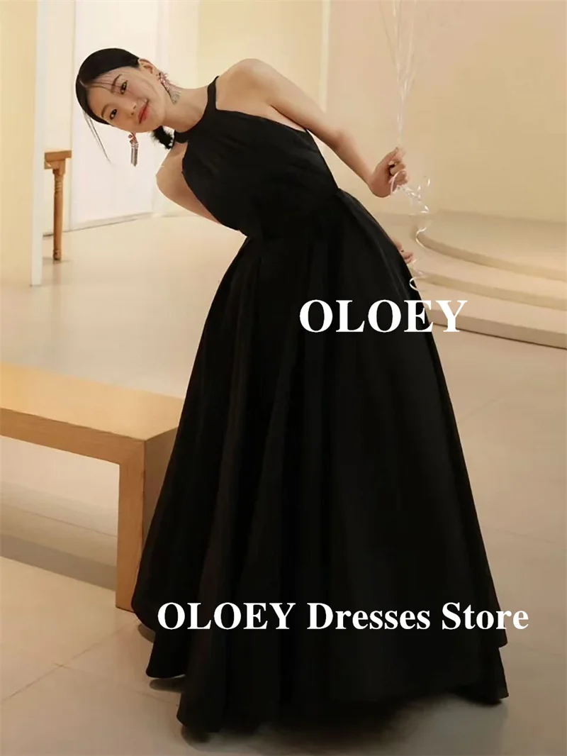 OLOEY Halter A 라인 태피터 웨딩 파티 드레스 한국 사진 촬영 민소매 이브닝 가운 공식 파티 맞춤형 신부