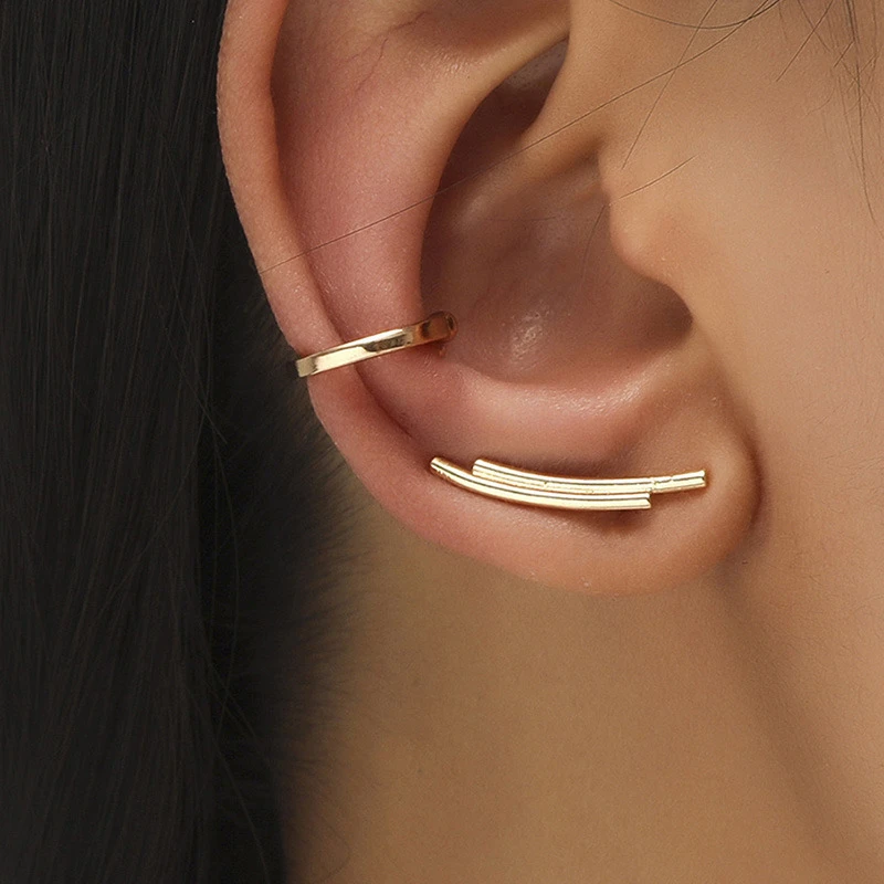 Minimalist Design Gold Color Ear Cuffs Stud Earrings For Women Men Non-Perforated Fake Cartilage Earring Clips Jewelry Wholesale