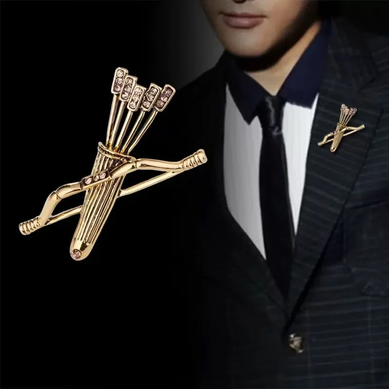 Trendy Rhinestones Bow and Arrow Brooches for Women Unisex Quiver Weapons Pins Banquets Party Backpack Gifts Jewelry Accessories