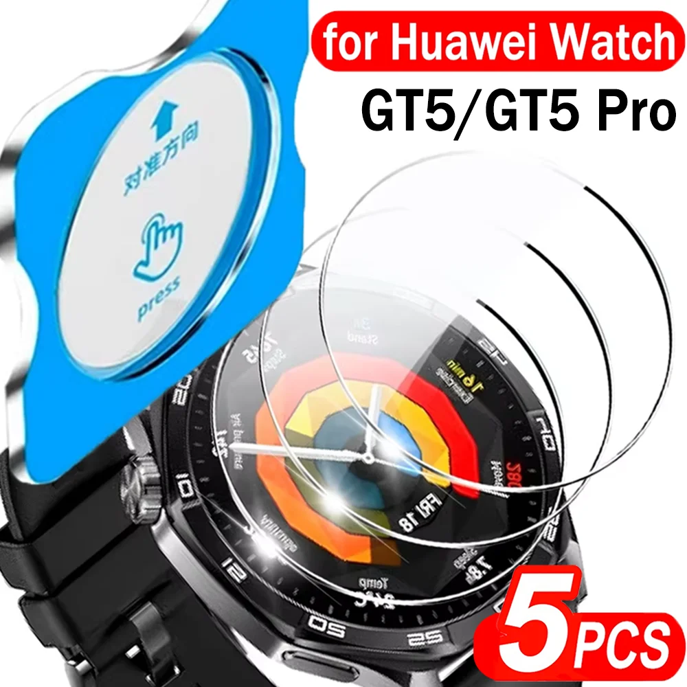 5-1PCS Easy Installation Tempered Glass Screen Protector for Huawei Watch GT5 Pro 41mm 46mm 42mm 9H Anti-Scratch Bubble-Free