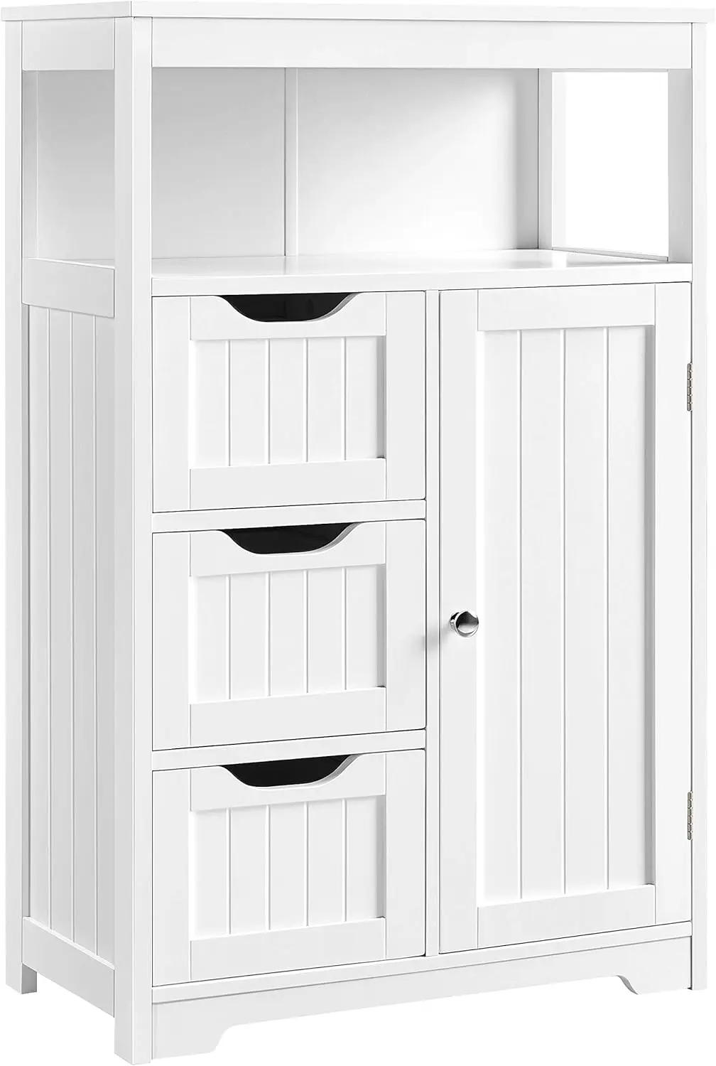 Bathroom Floor Cabinet Wooden Storage Organizer with 1 Door and 3 Drawers,Cupboard for Kitchen Living Room Bathroom Use,White