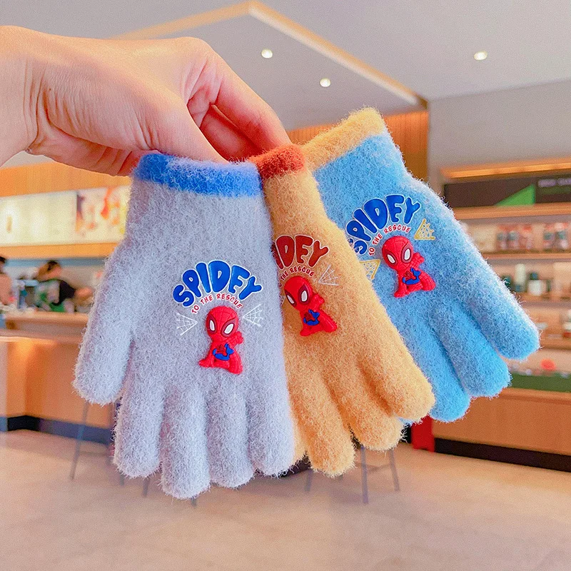 Marvel Spider-Man children's gloves autumn and winter boys warm padded anti-freezing gloves winter students five-finger sets