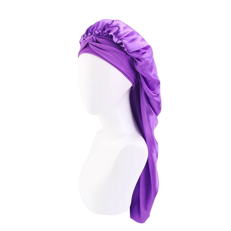 Neue Frauen lange Übergroße elastische satin Motorhaube Schlafmütze mit Band Atmungsaktive schlafmütze turban schlaf Kopfbedeckung Bandanas – Detail 6