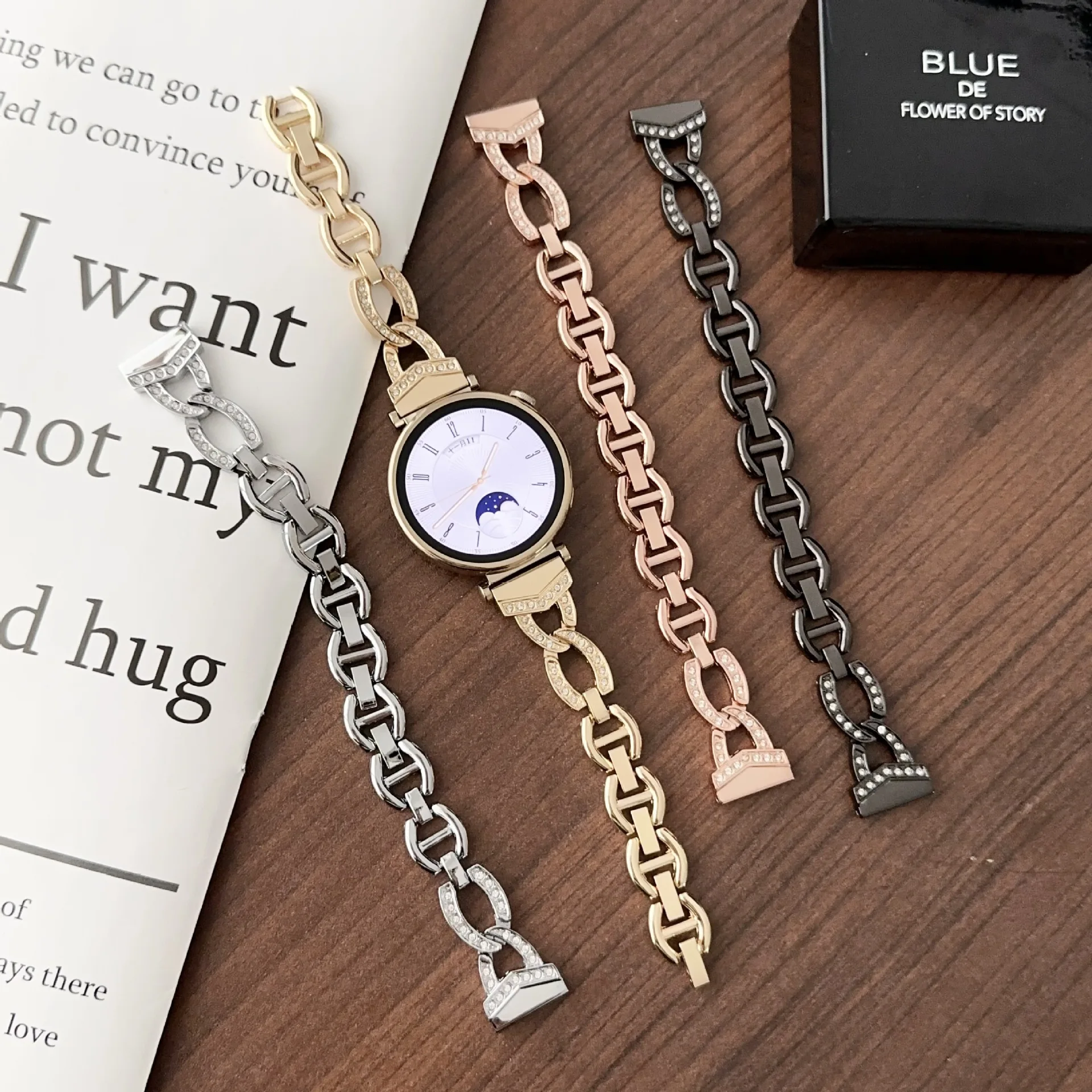 سوار من الستانلس ستيل لساعة هواوي ، جي تي 4 ، ميبرو T1 ، GS ، أشرطة الماس للغارمين فينو 3S ، 2S ، Vivoactive 4s ، 2S ، 41 مللي متر