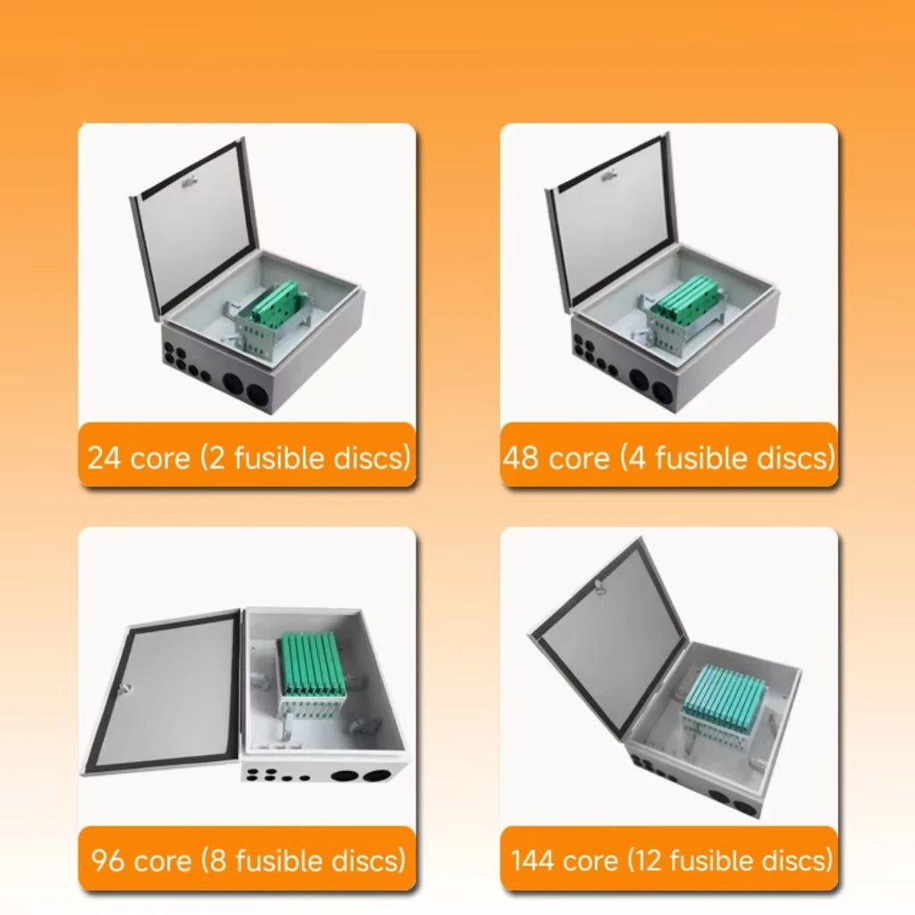 

2025 hot sale 72 core metal direct melting box 6 fusible discs Wall Mounted Direct Fusion Box Outdoor Waterproof Optical Cable J