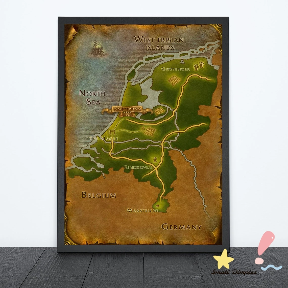 

Map Of Netherlands - World Of Warcraft Style Map Game Poster Canvas Art Print Home Decoration Wall Painting ( No Frame )