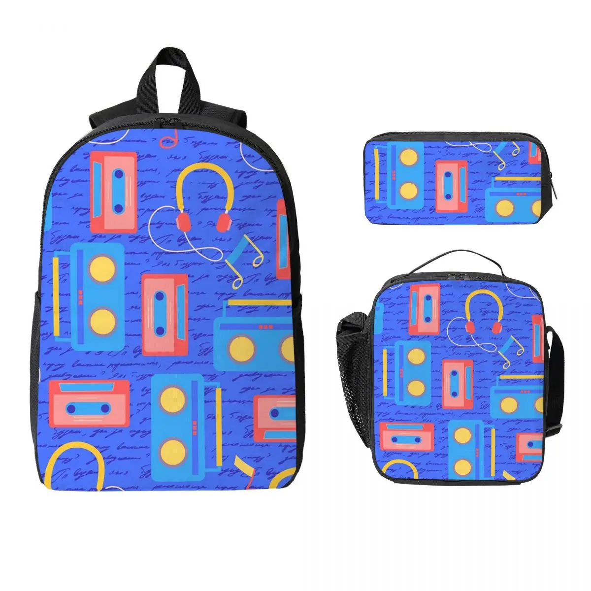

Cool Retro Music Backpack Student Boys Girls BookBag School Bag Laptop Shoulder Bags 3ps Insulated Lunch Bag Pencil Case