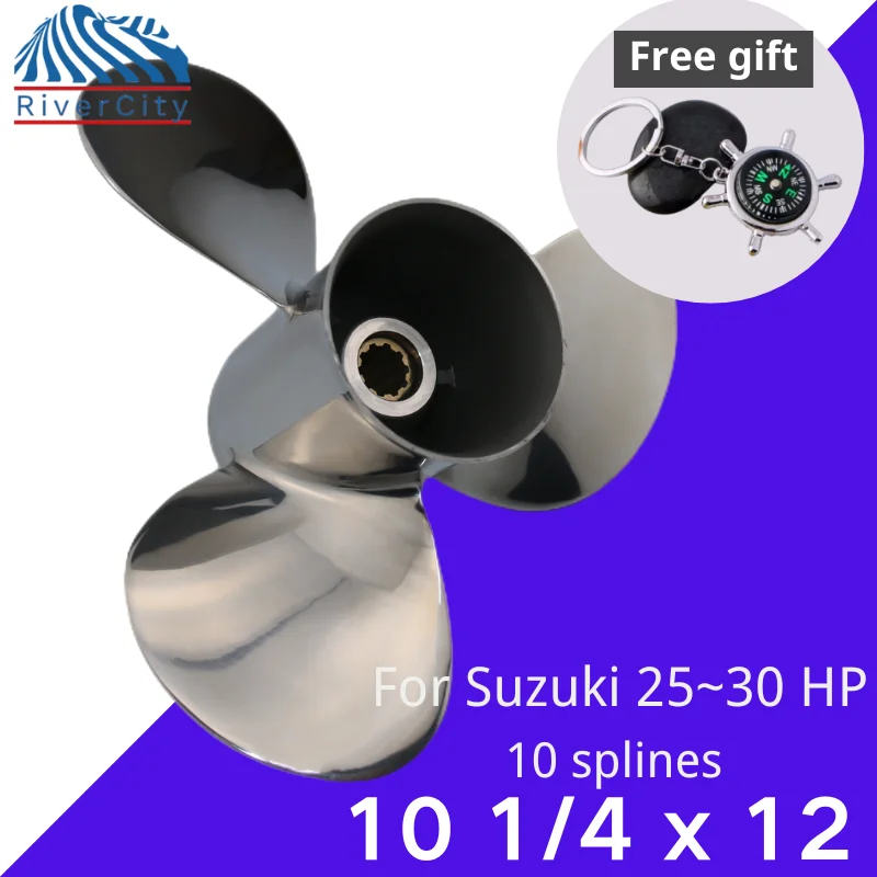 

10 1/4x12 Outboard Propeller For SUZUKI 20hp 25hp 30hp Boat Stainless Steel Screw 3 Blade 10 Spline Marine Engine Part