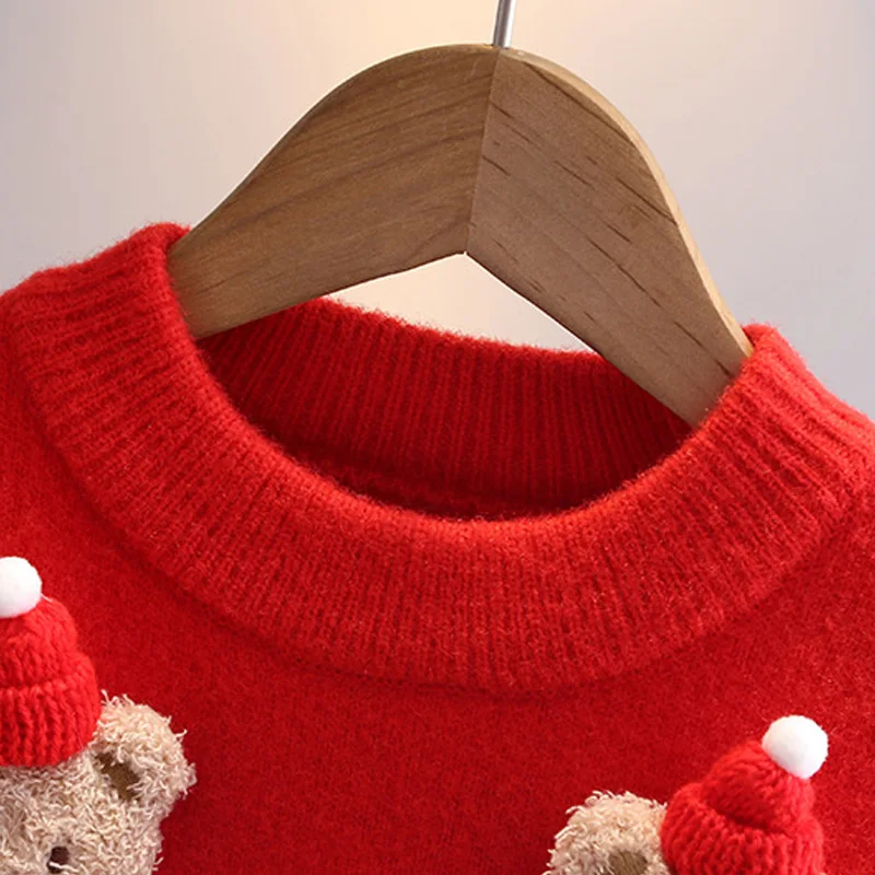 Girls Christmas Sweater 2-10Y Kids Winter Knitwear Pullover New Children's Autumn Cartoon Warm Coats Toddler Thick Clothing