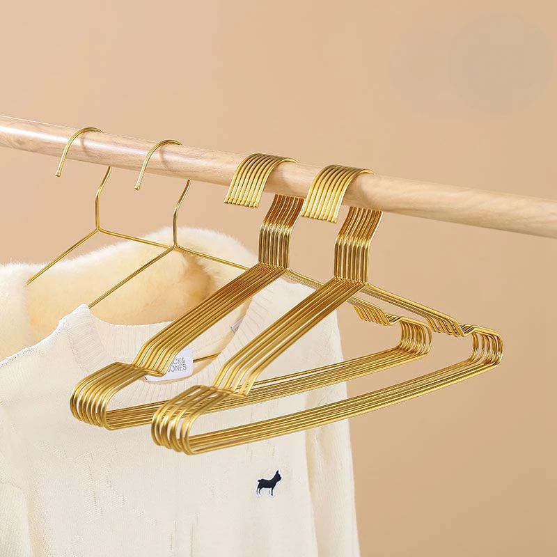 10PCS Gold Stainless Steel Coat Hangers,Household Soild Metal Clothes Hanger for Adults Children,Non-slip  Closet Organizer Rack