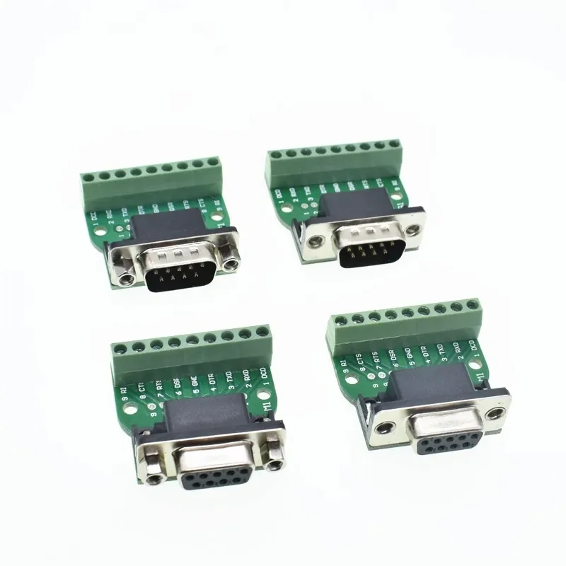 D-Sub 9pin Solderless Connectors DB9 RS232 Serial to Terminal Female Male Adapter Connector Breakout Board Black+Green