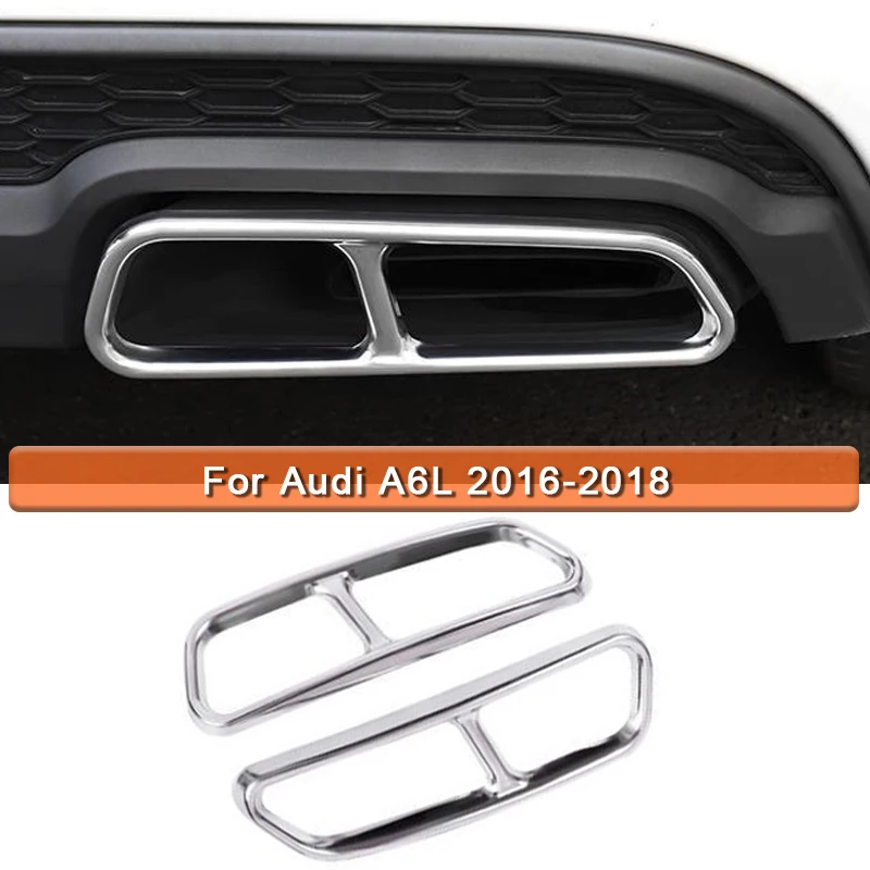A13Z_2Pcs Chrome Car Exhaust Pipe Cover Embellisher For Audi A6 C7 2016-2018