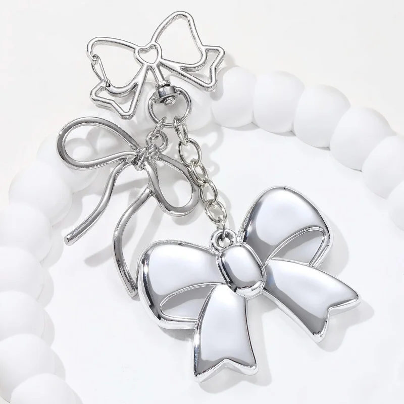 Y2K Große Herz Bogen Schlüssel Acryl Schlüsselbund Silber Farbe Stern Schlüsselring Für Frauen Männer Handtasche Dekoration Gutes Geschenk Handgemachte Schmuck Set