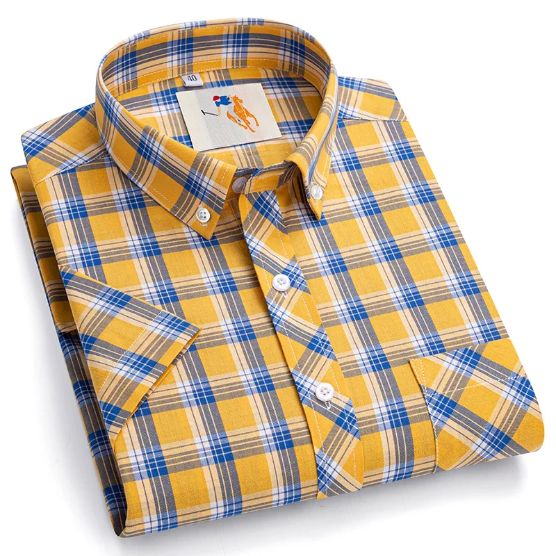 New in shirt plus size 9xl 100%cotton summer short sleeve shirts for men slim fit formal casual plain shirt soft plaid clothes