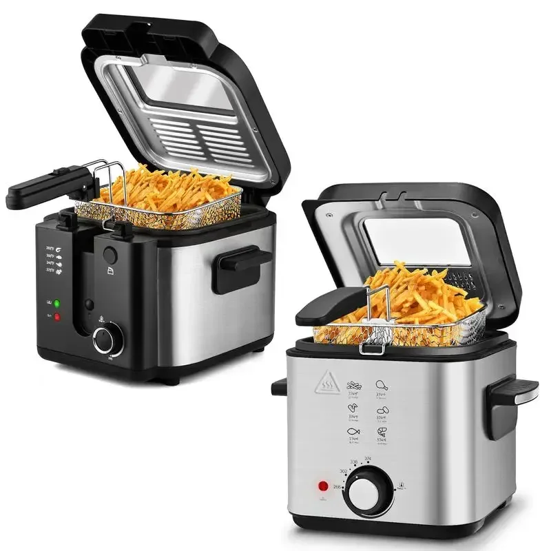 SUSTEAS Deep Fryer with Basket, 1500W Electric Deep Fryers for Home Use with Temperature Control, Removable Lid and 2.5L/1.5L