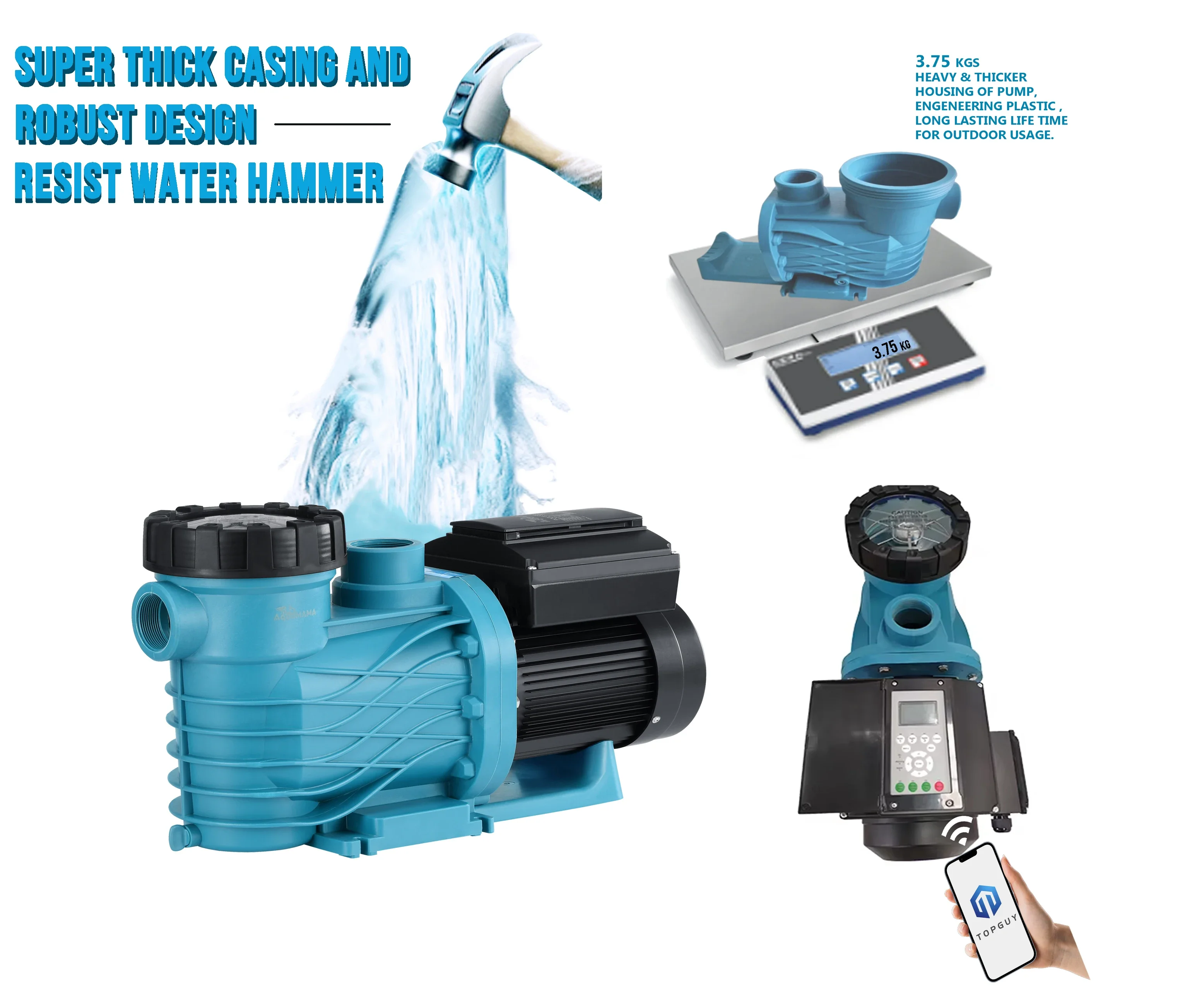 

Hot EAKP-200 Variable Speed Pump with WIFI Control 750~3000RPM Max Flow 25 M³/hr for Swimming Pool Water Park Water Circulatio