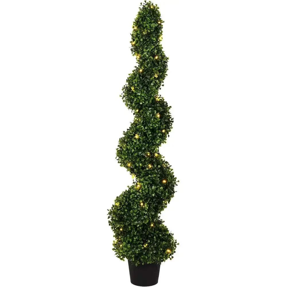 

4-Foot Tall LED-Illuminated Artificial Boxwood Spiral Tree - Potted Green for Indoor/Outdoor Use