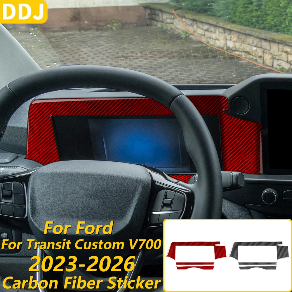 For Ford Transit Custom V700 2023-2026 Red Carbon Fiber Instrument Speedometer Frame Panel Cover Set Car Accessories Sticker