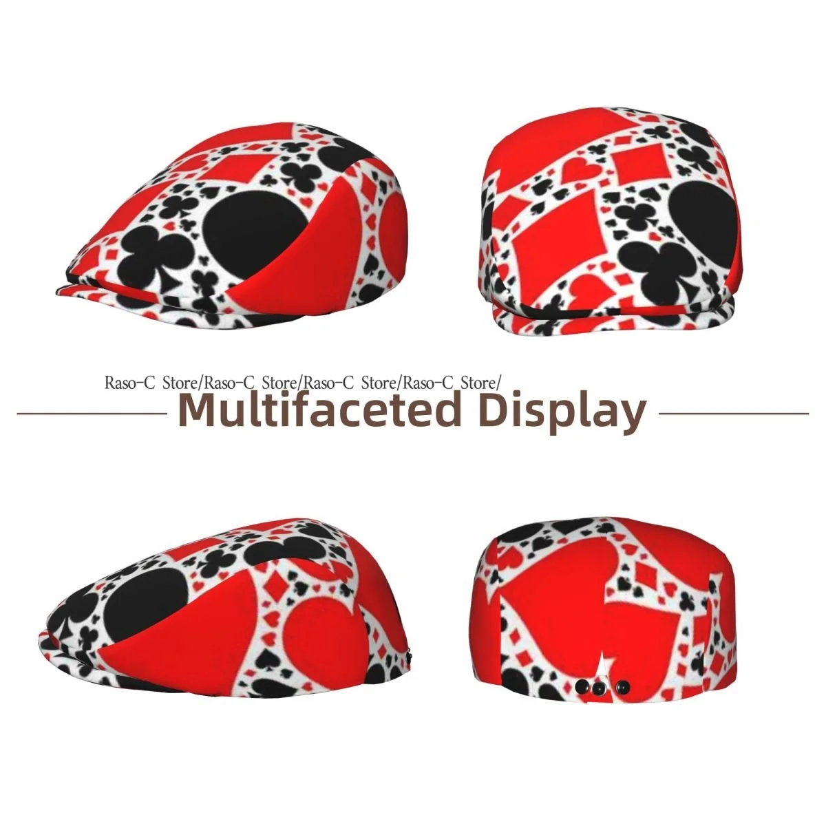 Unisex Adult Forward Peaked Cap Poker Cards Mosaic Background Newsboy Flat Cap Casual Streetwear Ivy Driving Hat