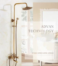 Brass Antique Bathroom Shower Faucet Set Wall Mount Dual Handle with Handshower + Shelf Brass Bathroom Shower Mixer Tap