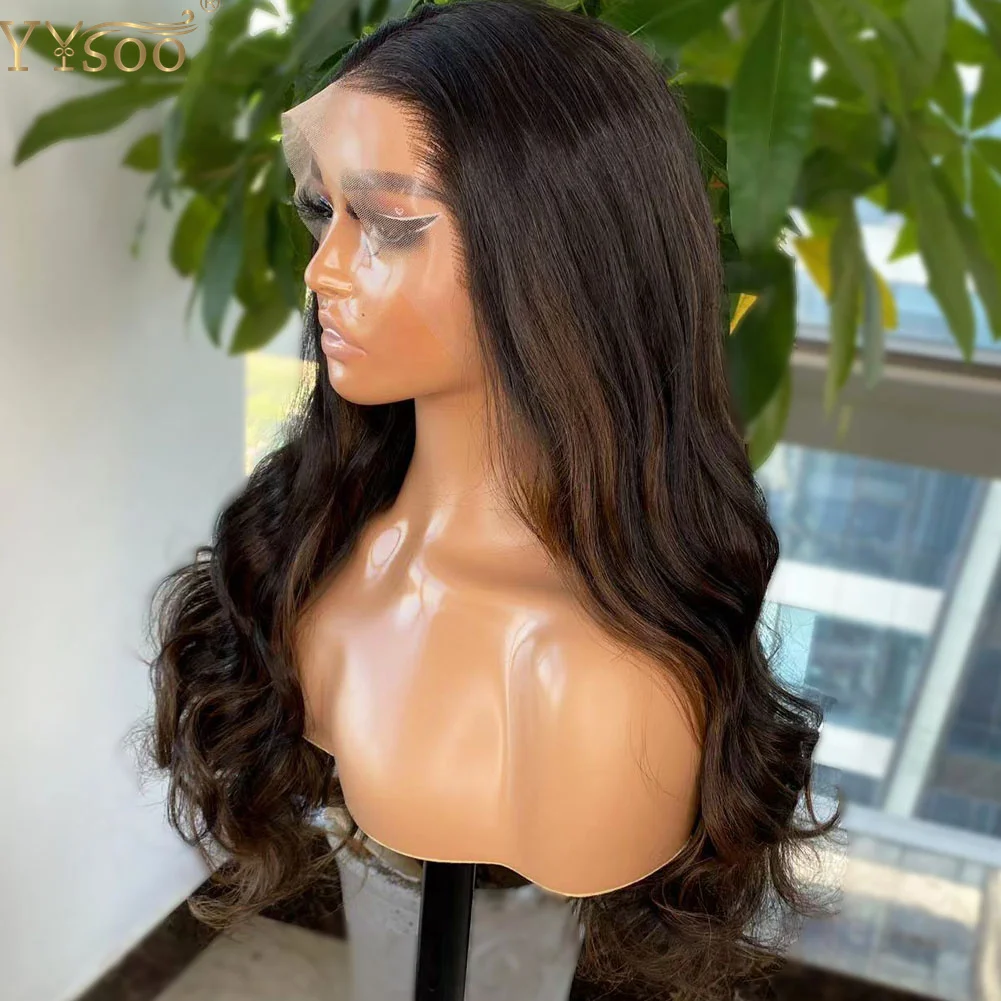 YYsoo-Perruque de cheveux synthétiques à reflets longs Body Wave pour femmes noires, délié pré-plumé, partie libre, Futura Lace Front, 13x4