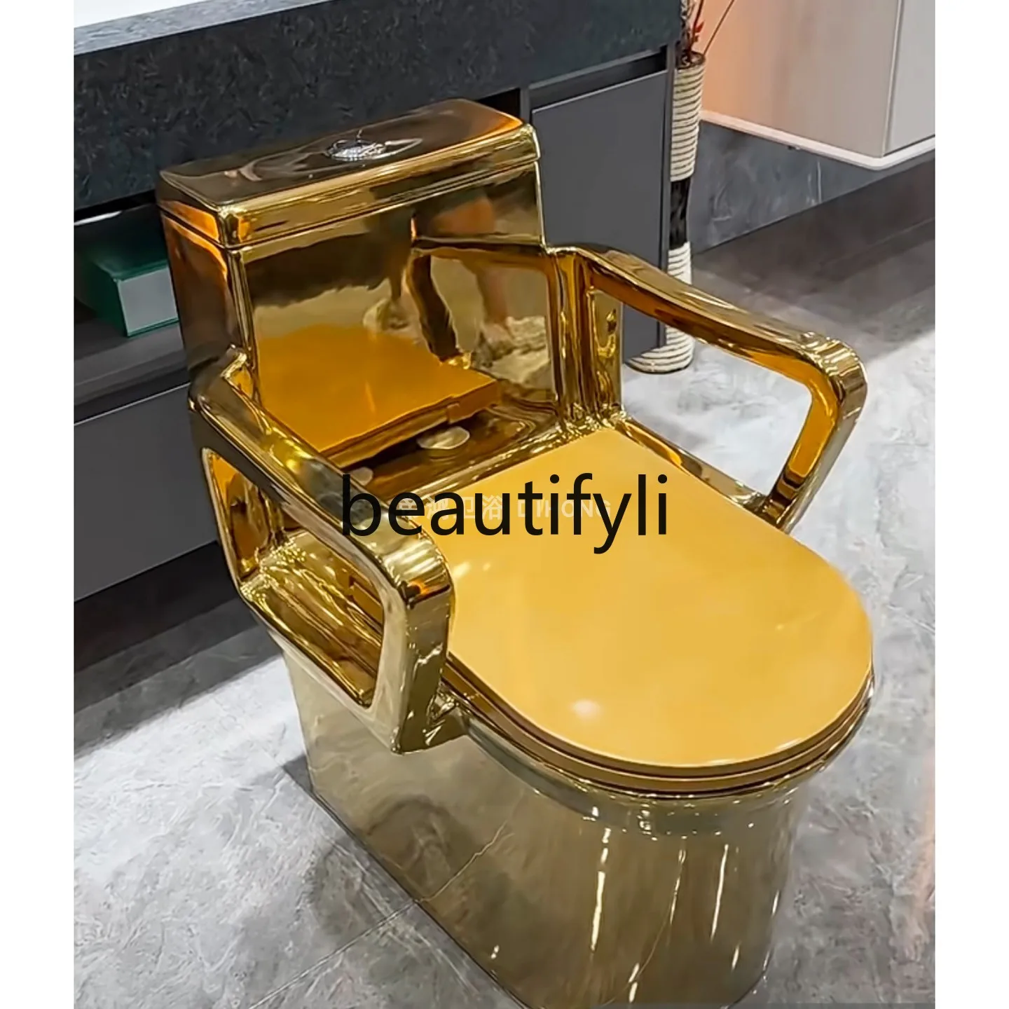 

ls 42Creative Gold Toilet Siphon Large Diameter Water-saving Silent Toilet Rich Gold Toilet with Armrest Anti-odor