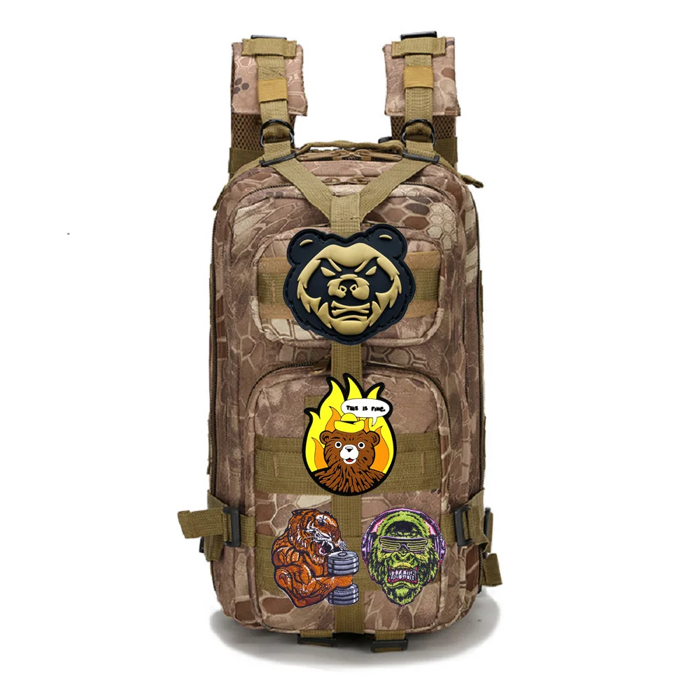 Outdoor Bag Accessories Animal PVC Rubber Armband Fitness Bear Magic Badge Tiger Wolf Bear Backpack Patches for Clothing