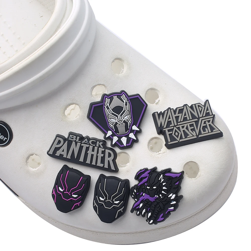 9pcs/SET Marvel Black Panther Series for Movie Cartoon Shoe Charms Accessories DIY Decoration for Classic Clog Kids Gifts