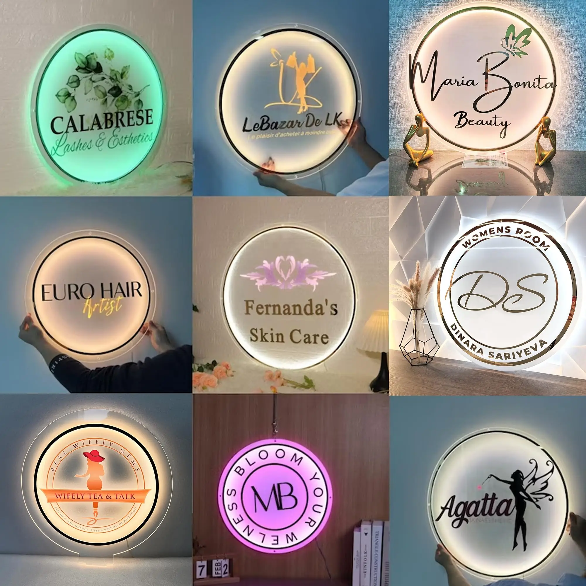 Custom Acrylic Sign Personalise Signboard Business Neon LED Circle Backlight Name Logo Decor Office Door Sign Wall Decor Signs