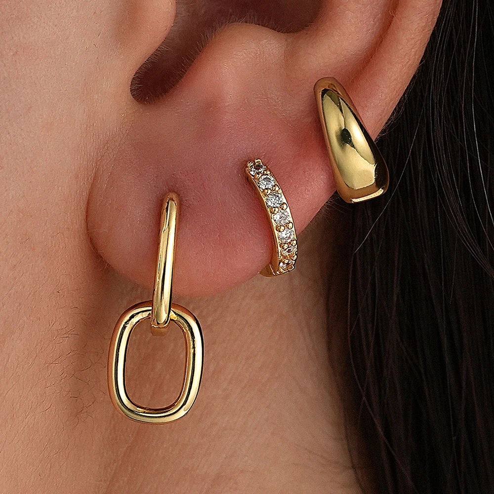 3PCS Stainless Steel Zircon Hoop Earrings Set For Women Simple Gold Color Piercing Earrings Fashion Daily Wear Jewelry Gifts