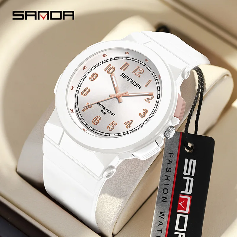 SANDA 6194 Student Quartz Watch Pink White Blue Black Fashion Colorful Luminous Analog Silicone Strap Wristwatches for Boy Girl