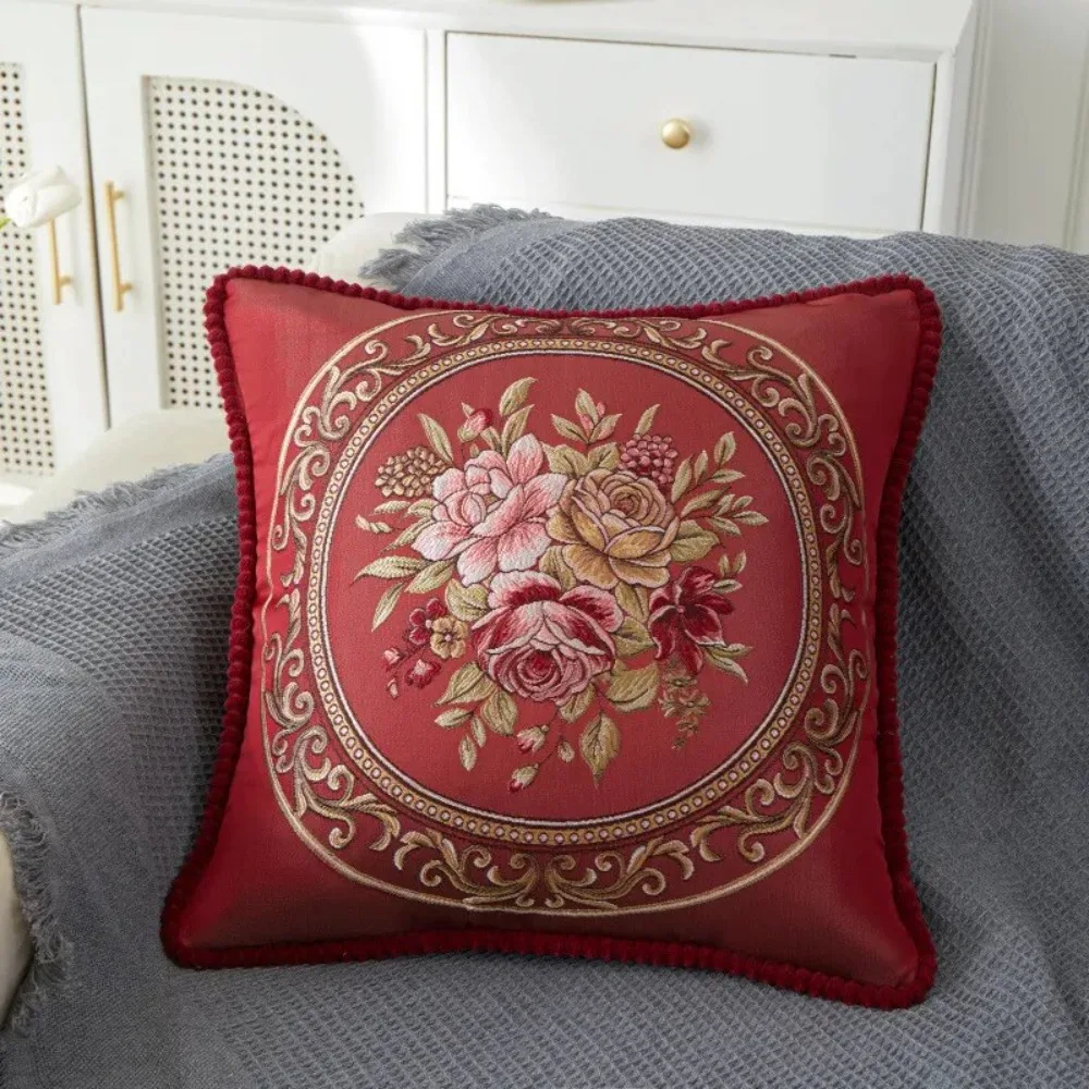 CIFBUY 48x48cm European Classical Jacquard Embroidery Flower Cushion Cover Decorative Throw Pillow Case for Home Office Sofa Bed