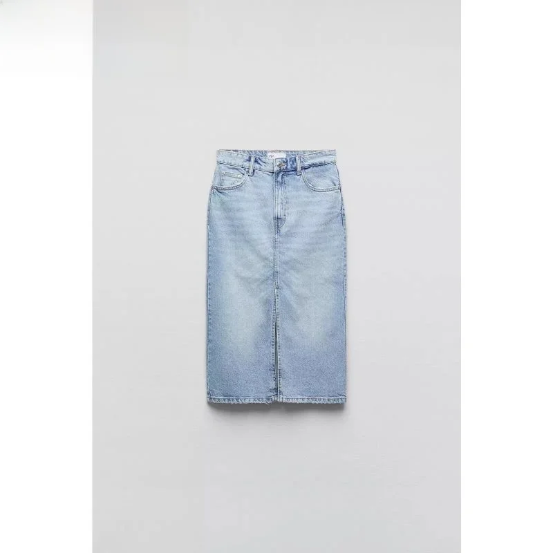 

High Waist Mid-Length Denim Skirt Slit Women's Faion Spring Summer New Arrival A-Line Silhouette Pure Color Versatile Sle