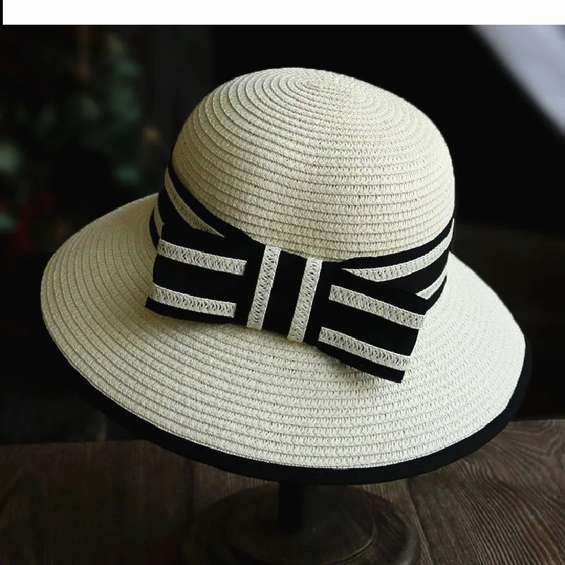 Sun hat for women in summer, fashionable sun protection, bow shaped sun hat, foldable straw woven large brim beach hat for outdo