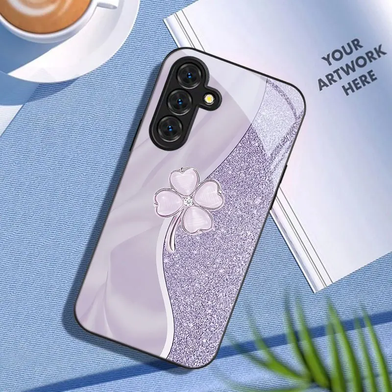 Petal design pattern glass phone case suitable for Samsung Galaxy S26 S25 S24 S23 S22 S20 FE/Ultra/Plus anti fall back cover