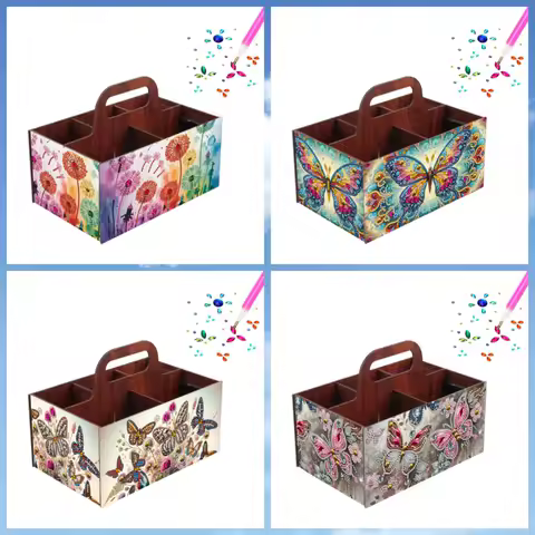 1 DIY butterfly flower pattern diamond painting art set, wooden storage box, handcrafted storage box, suitable for women's gifts