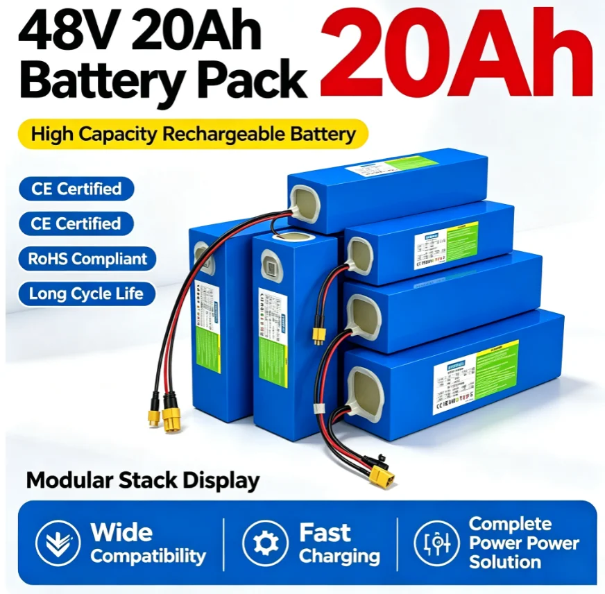 Stock local en la UE, envío rápido. Batería 48V 20Ah 13S3P 18650 de grado A, 750W-1000W para patinete eléctrico y bicicleta eléctrica, con BMS integrado, conector XT60 DC, alta capacidad, largo