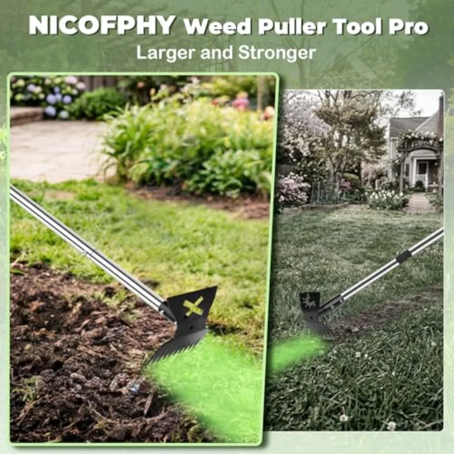 Weed Puller Tool with Long Handle Pro, 2 in 1 Gardening Weeding Rake and Garden Hoe for Uprooting Grass Gardenia Dandelion, 57