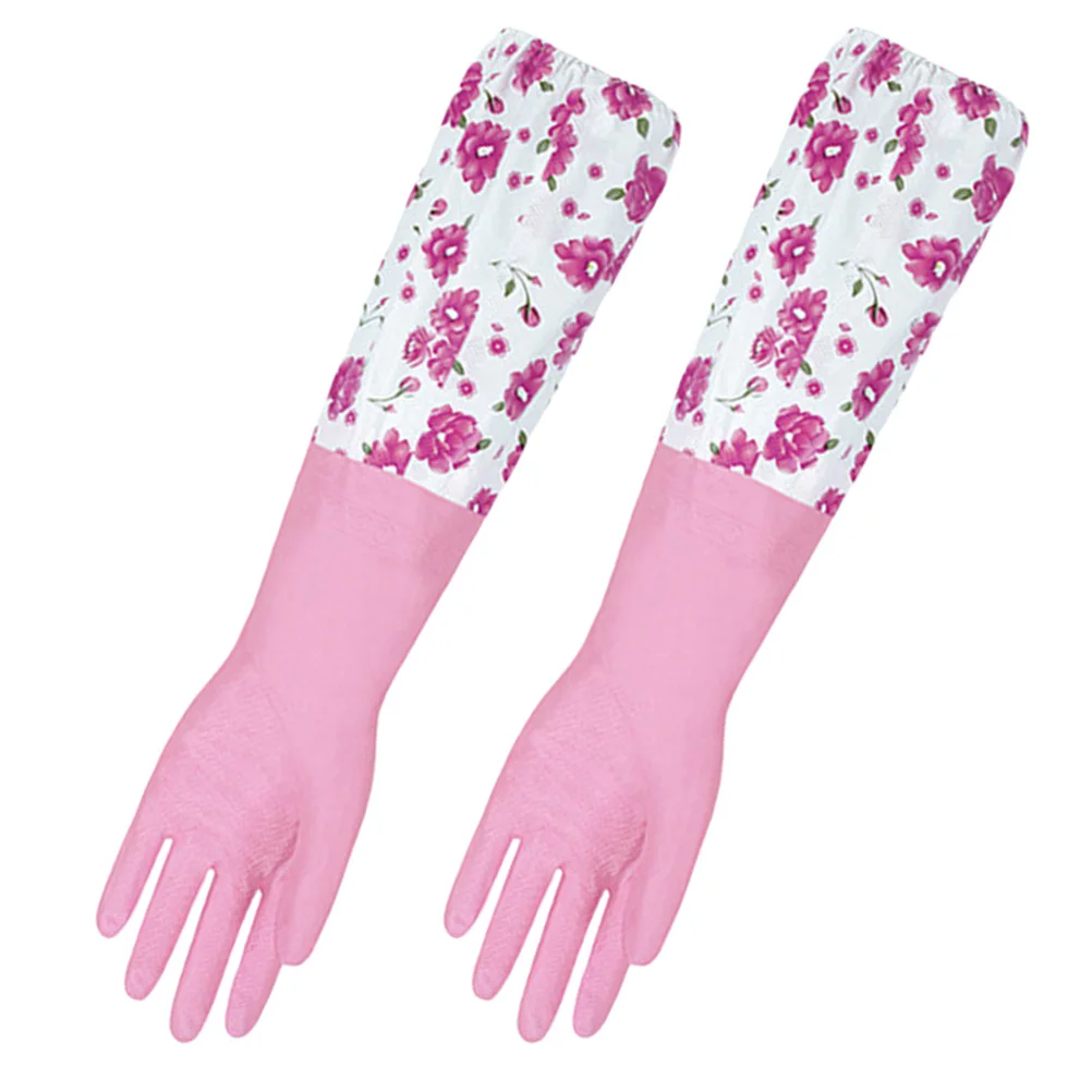 

Thickened Dishwashing Gloves Pink Reusable Kitchen Cleaning Care Household Long Sleeve Practical Durable Non Slip Design