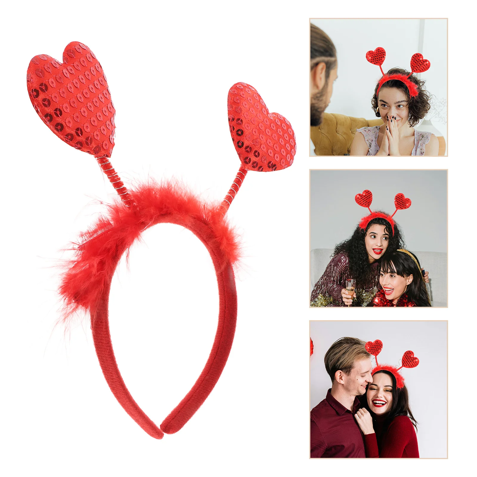 

Heart Headband Valentines Day Red Sequin Heart Shaped Head Boppers Wedding Party Photo Props Accessories Valentines Day Headband