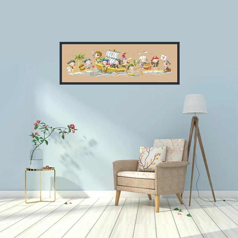 

Набор для вышивки крестом «Маленькие пираты», хлопковая нить, 18 карат, 14 карат, 11 карат, льняной, холст, вышивка, сделай сам