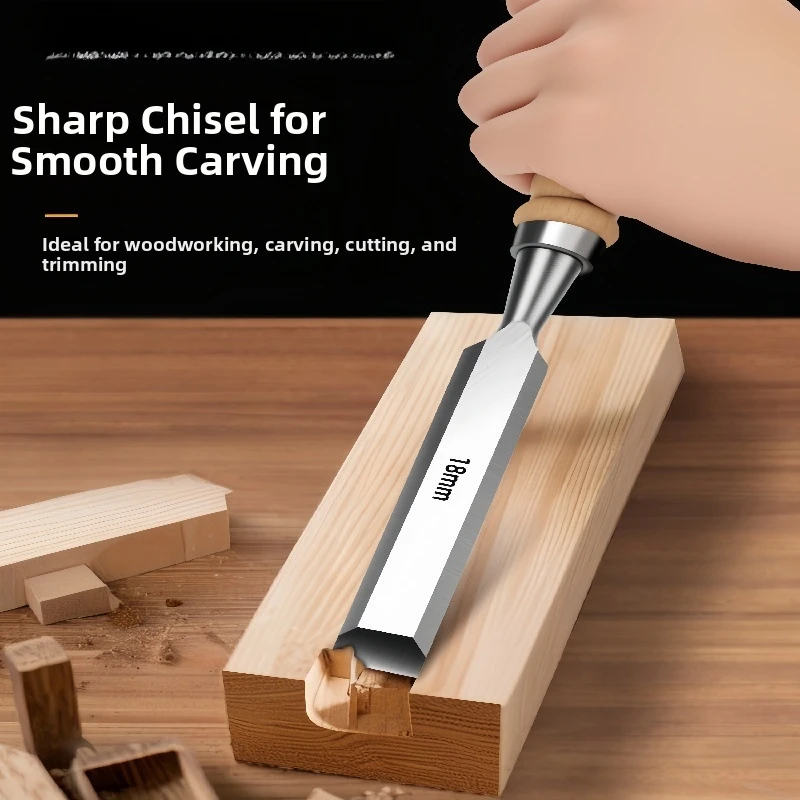 Wood Carving Chisel Set 5 Piece Flat Shovel Chrome Vanadium Steel Alloy 6-24MM For Woodworking Mortise German Style Ergonomic Ha
