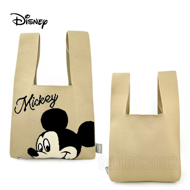 

Disney Mickey New Mini Handbag Knitted Fashion Trend Women's Handbag Cartoon Cute Storage Women's Bag Original High Quality