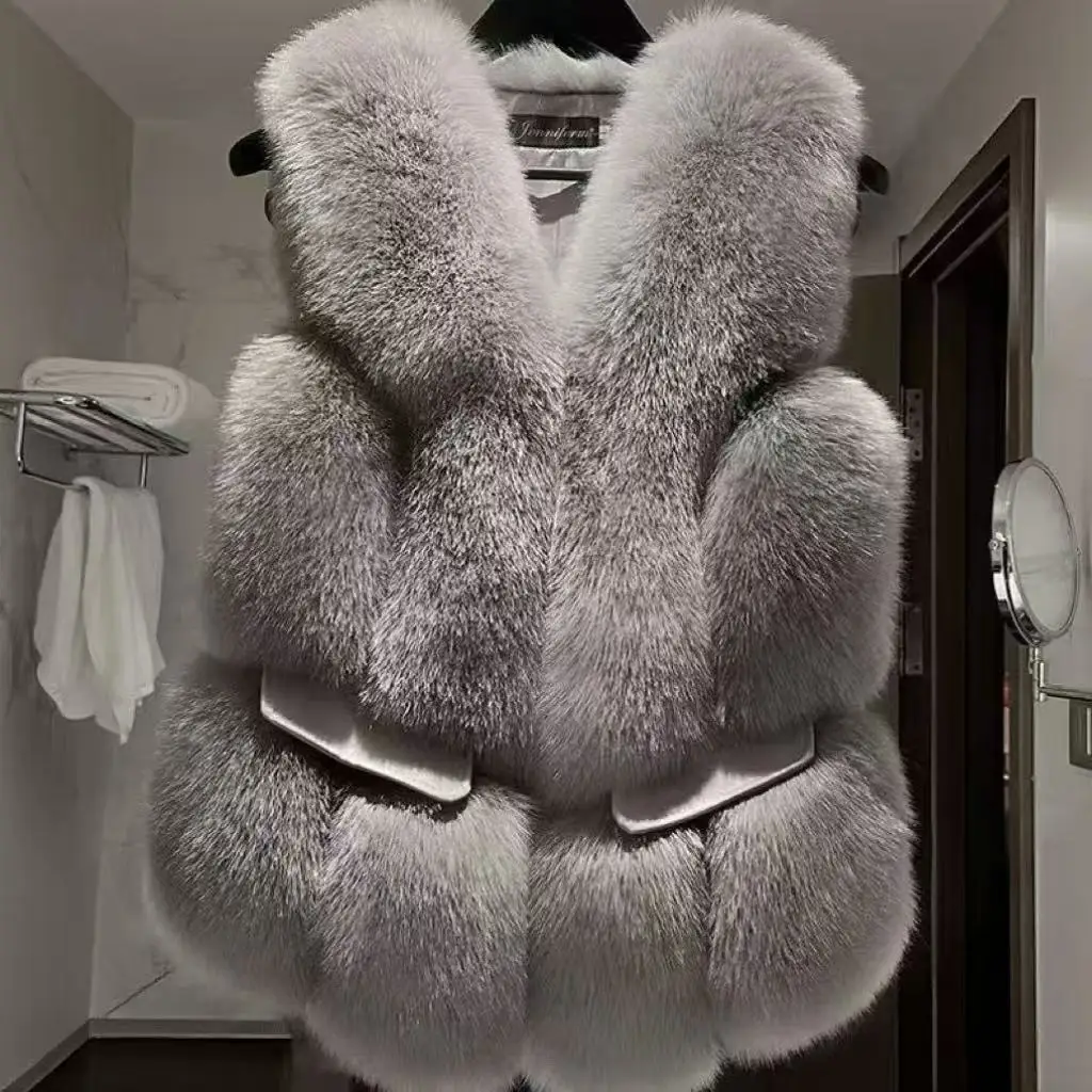 2026 New Autumn Winter Short Splicing Fluffy Vest Coat Women's Imitation Fox Fur Vest Jacket Female Warm Imitation Fur Waistcoat