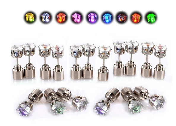 

7pcs LED Earrings Studs Light Up Glowing Flashing Stainless Party Outdoor Activities Concert