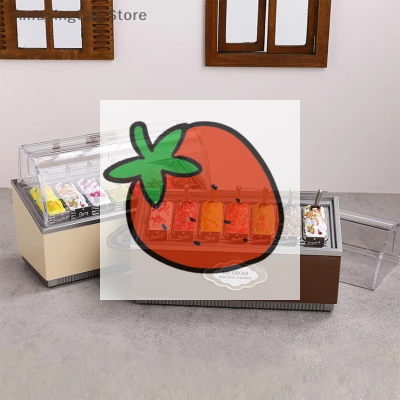 مجموعة لعب خزانة الآيس كريم للأطفال 1/12 بيت الدمى المصغر - مجموعة ألعاب المطبخ المحاكاة للحلوى